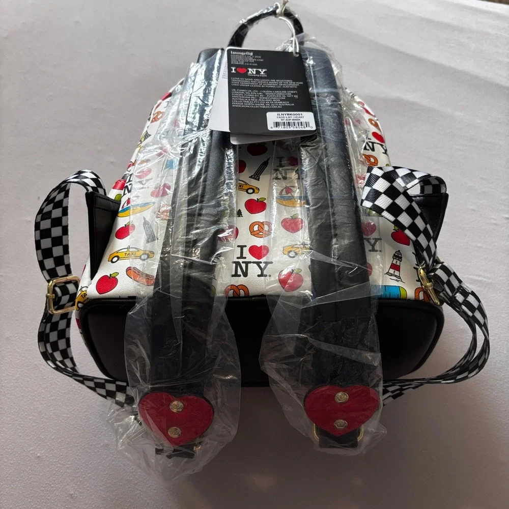 Loungefly I Heart NY Mini Backpack Big Apple Taxi AOP White Red ILNYBK0001 NEW